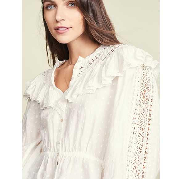 LoveShackFancy White Suzanne Blouse Long Sleeve Top Small - Picture 3 of 7